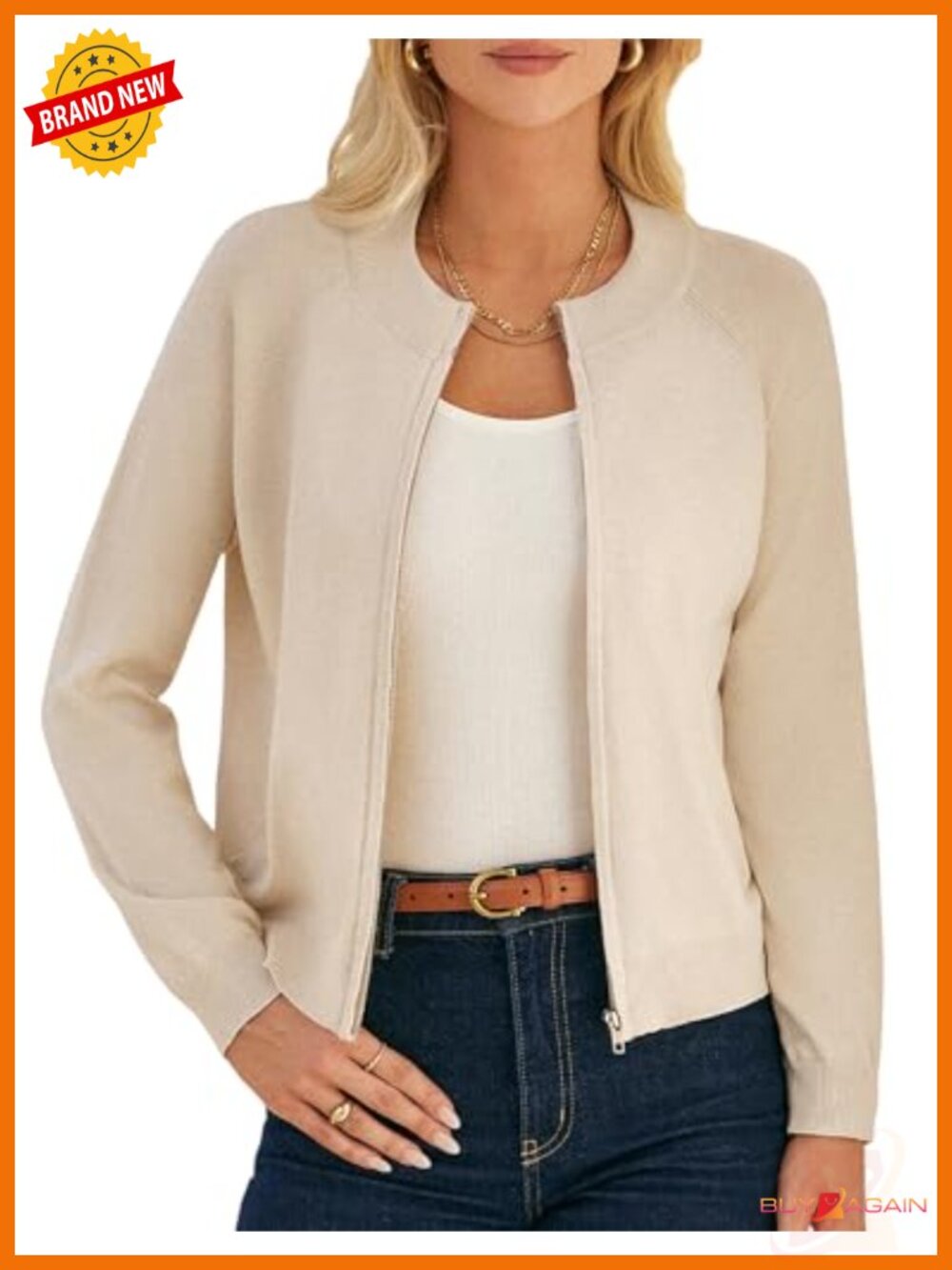 Lightweight Zip Up Cardigan Sweater Long Sleeve Knit Jacket for Women